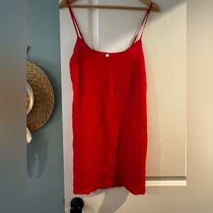 100% Cotton Summer Red Slip Dress with eyelet trim NWOT